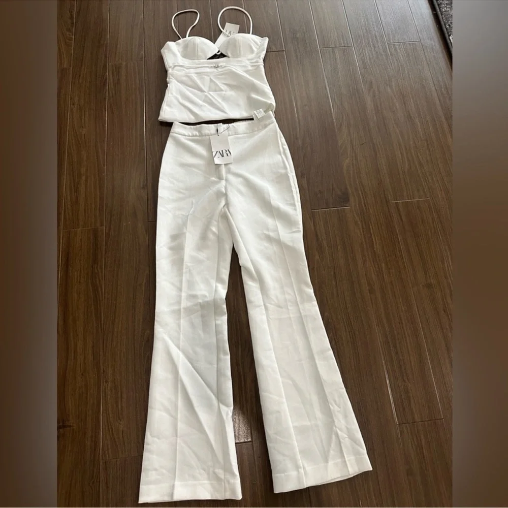 Zara White Women's Boot Cut Pants & Jumpsuit Set - Picture 4 of 6